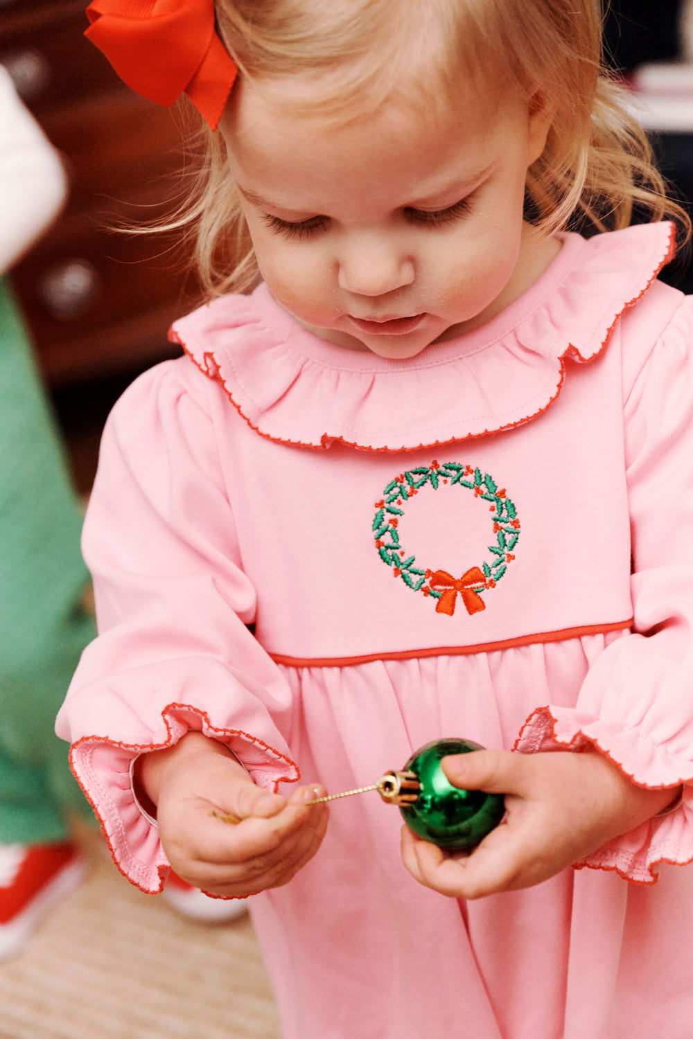 Long Sleeve Ramona Ruffle Romper Hamptons Hot Pink Kiawah Kelly Green Wreath