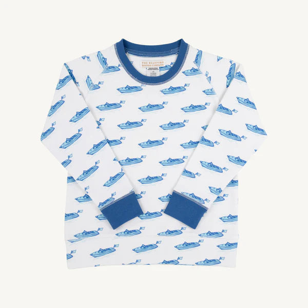 Cassidy Comfy Crewneck Briland Time with Wood Boat Blue
