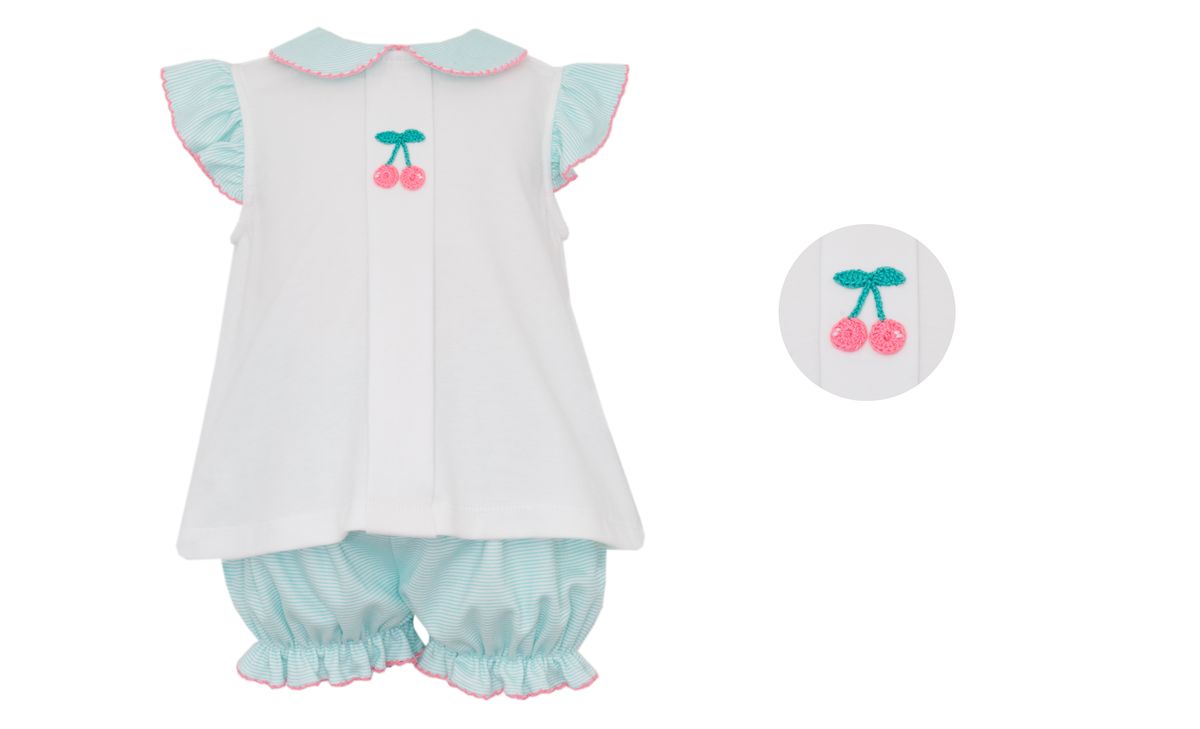 Aqua Stripe Knit Cherries Bloomer Set