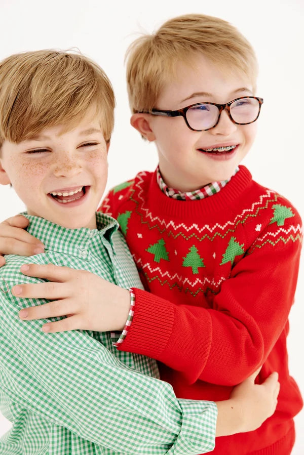 Isaac's Fair Isle Sweater Richmond Red with Christmas Trees