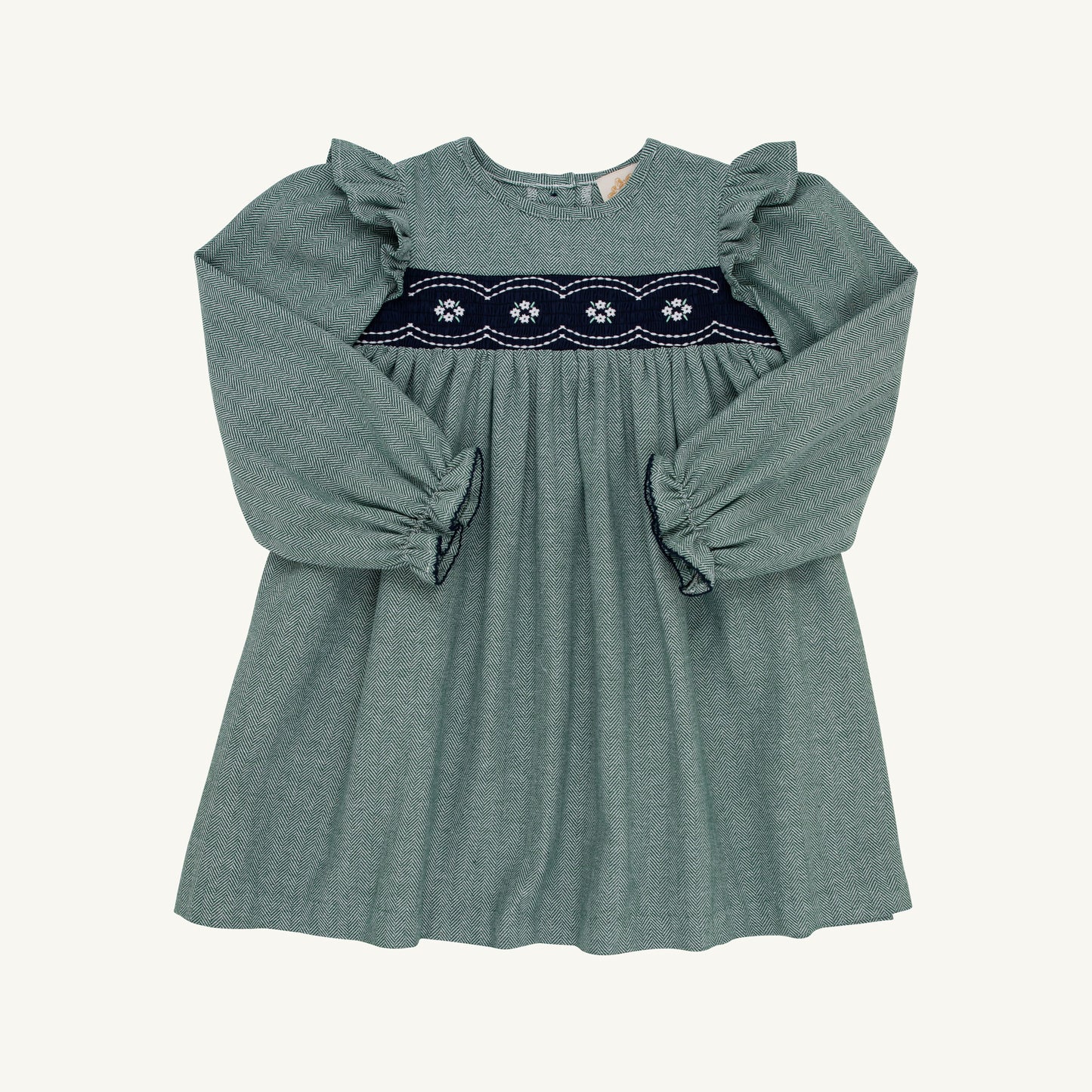 Long Sleeve Daphne Dress Grier Green Herringbone Nantucket Navy