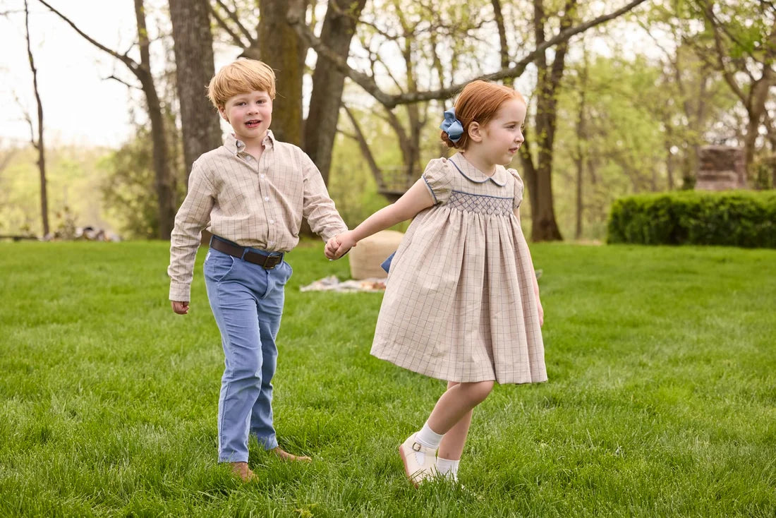 Smocked Natalie Dress - Durham Windowpane