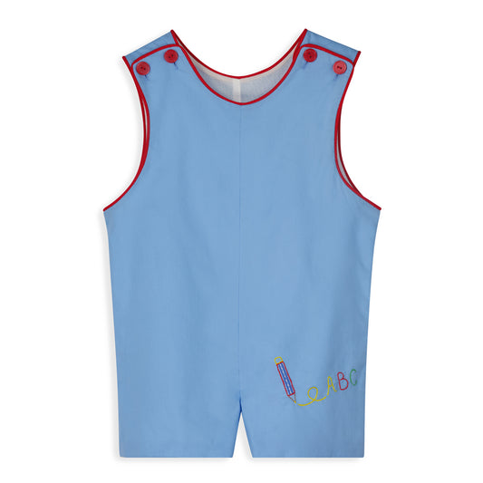 Lincoln Romper, Liberty Blue with Pencils