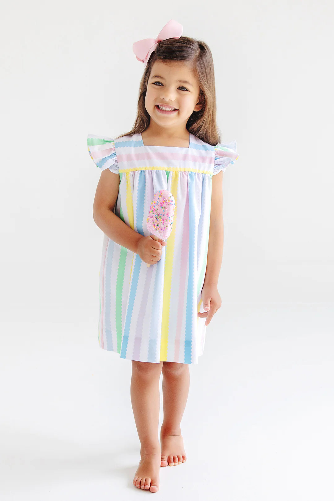 Rosemary Ruffle Dress-Broadcloth, Wellington Wiggle Stripe/Pier Party Pink