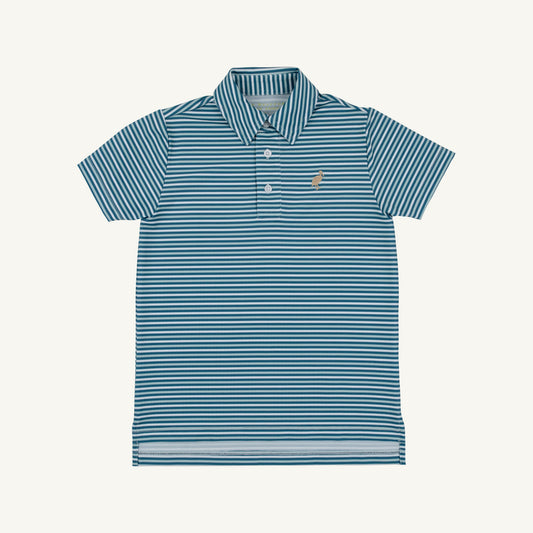 Prepletic™ Prim & Proper Polo Sumner County Stripe Barnsley Blue Keeneland Khaki
