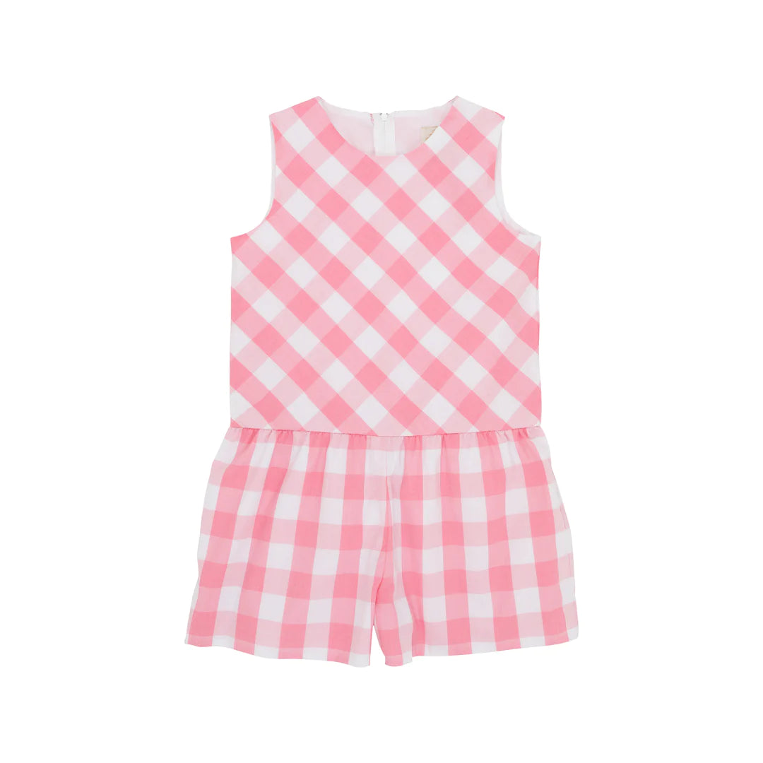 Mae Ryan Romper-Woven Yarn, Hamptons Hot Pink Chattanooga Check/Worth Avenue White