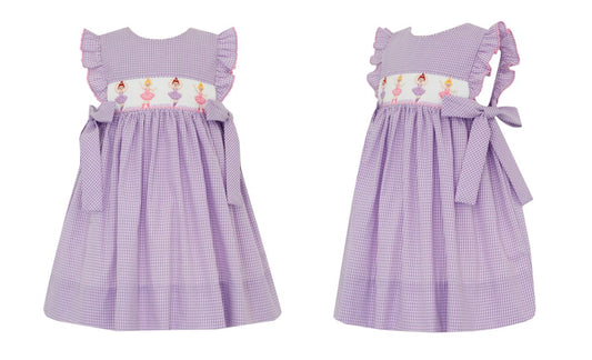 Lilac Gingham Ruffle Sleeve Dress-Ballerinas