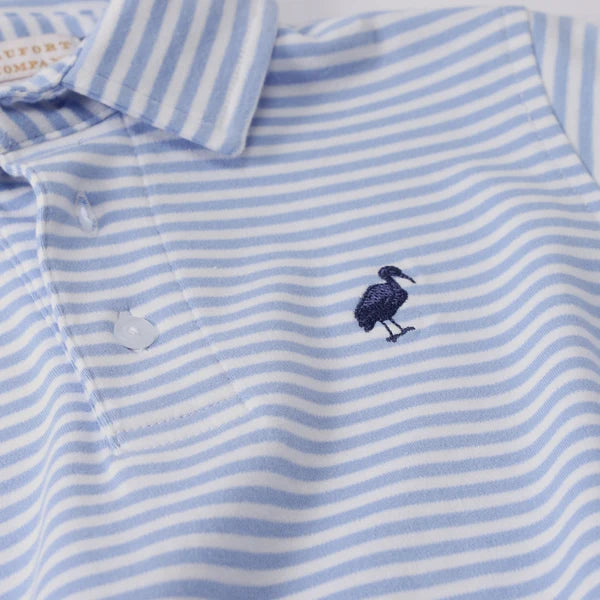 Long Sleeve Prim & Proper Polo Park City Periwinkle Stripe with Nantucket Navy