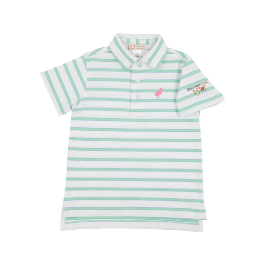 Prim & Proper Polo & Onesie Worth Avenue White, Park City Periwinkle, And Grace Bay Green Stripe With Hamptons Hot Pink Stork