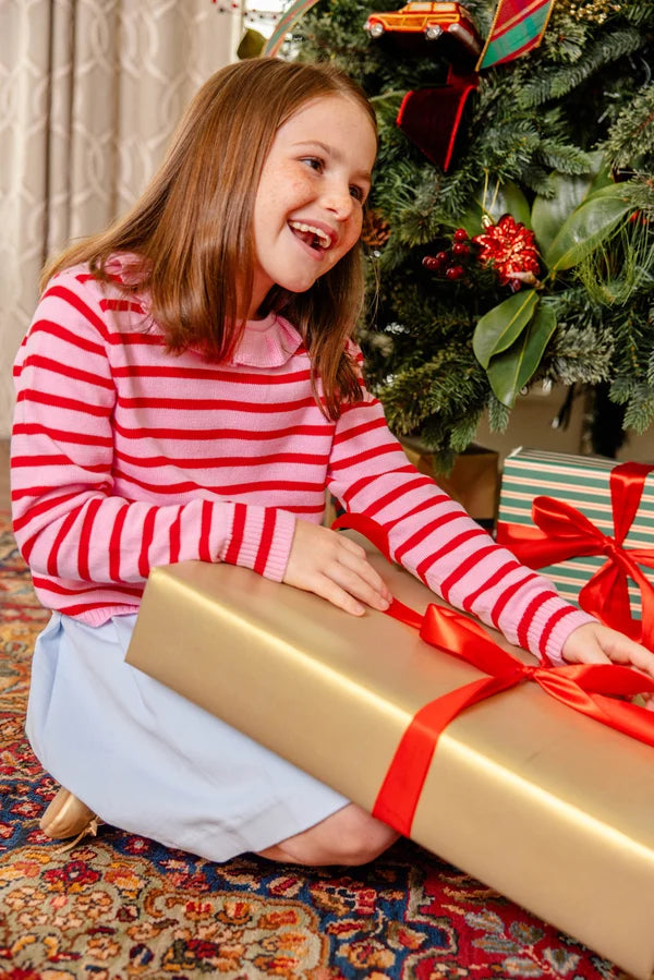 Reece Ruffle Sweater Pier Party Pink & Richmond Red Stripe