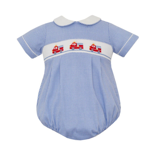Royal Blue Gingham Bubble-Firetrucks