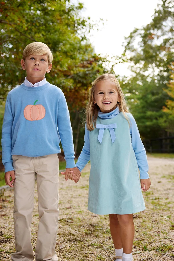 Isaac's Intarsia Sweater  Barrington Blue with Pumpkin