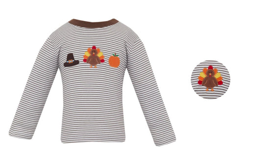 Thanksgiving Brown Knit Stripe Boy’s Long Sleeve Tshirt