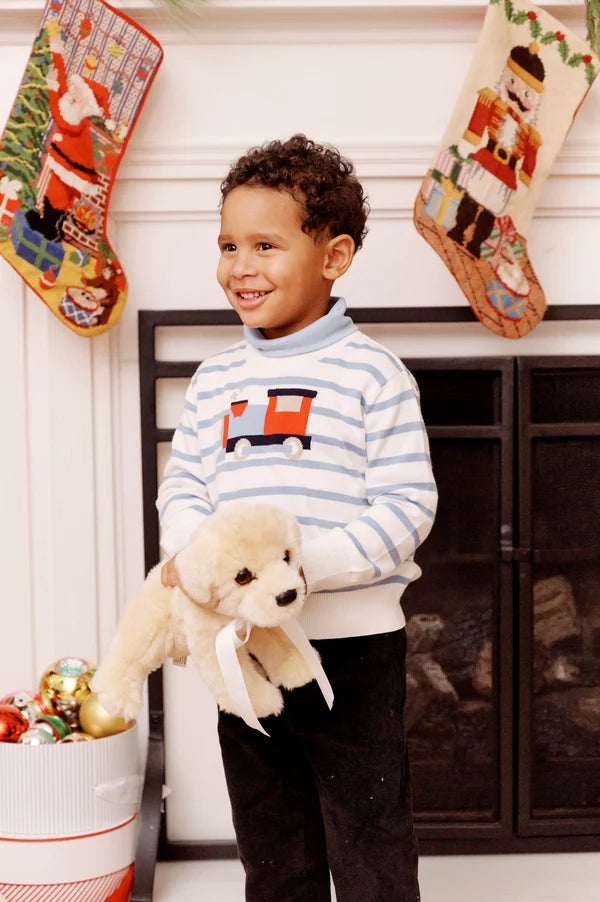 Isaac's Intarsia Sweater Barrington Blue Stripe with Train