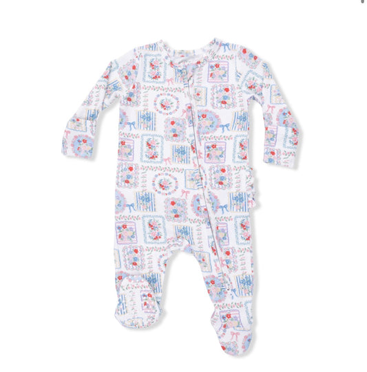 Julep’s Floral Patchwork 2 Way Ruffle Back Zipper Footie