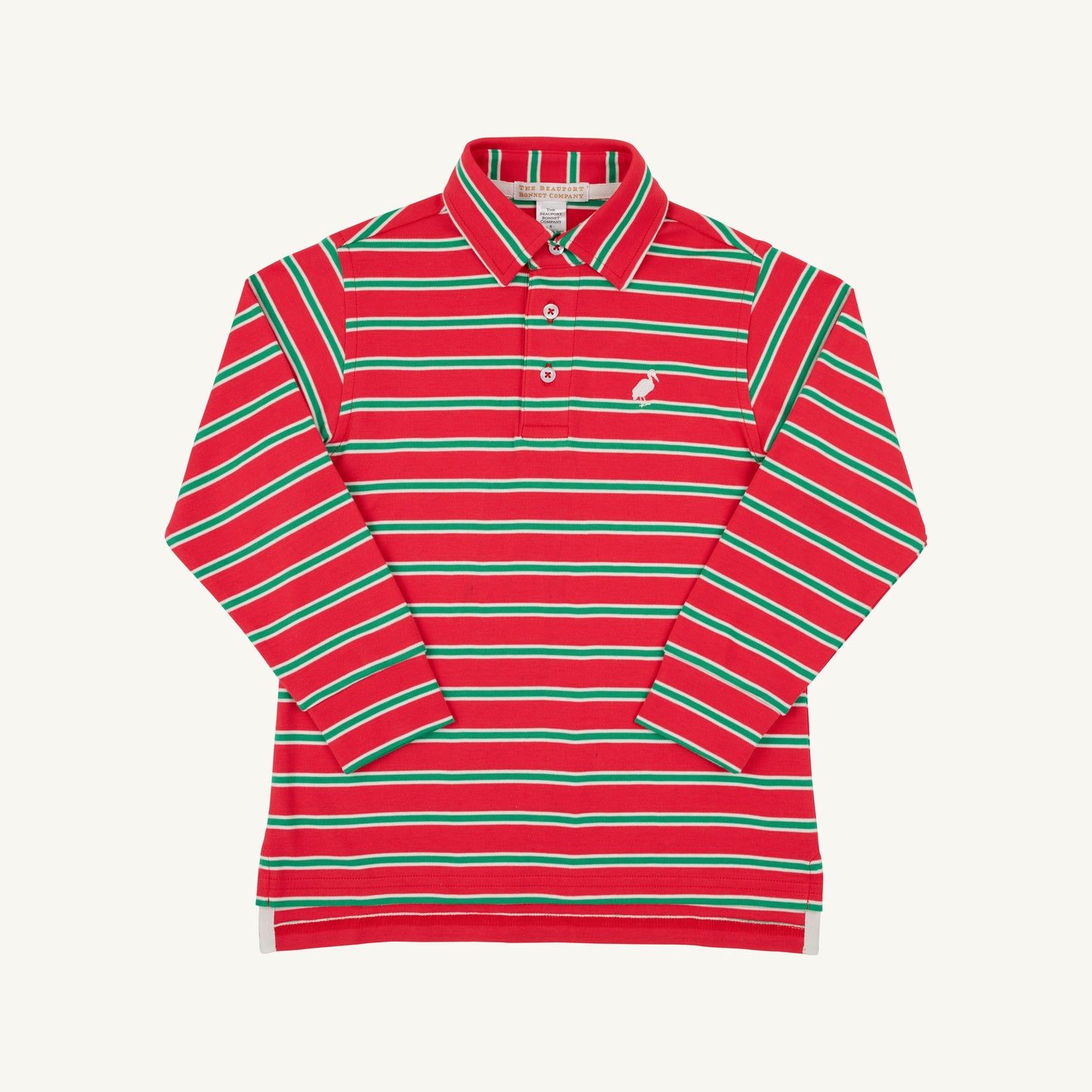 Prim and Proper Polo Richmond Red Kiawah Kelly Green and Palmetto Pearl Stripe Palmetto Pearl