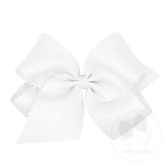 Grosgrain Hair Bow Scalloped Edge, White