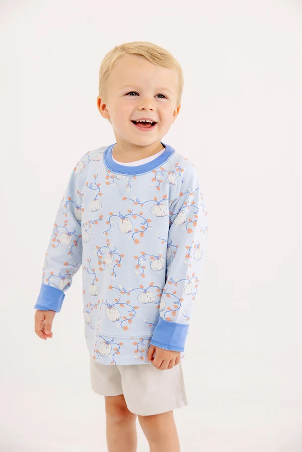 Cassidy Comfy Crewneck Gourd-geous (Buckhead Blue) with Sunrise Blvd Blue