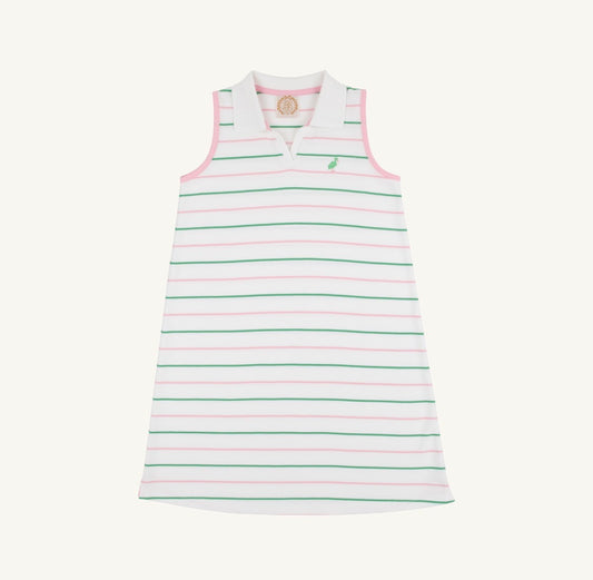 Sleeveless Maude’s Polo Dress Tradd Street Stripe with Pier Party Pink