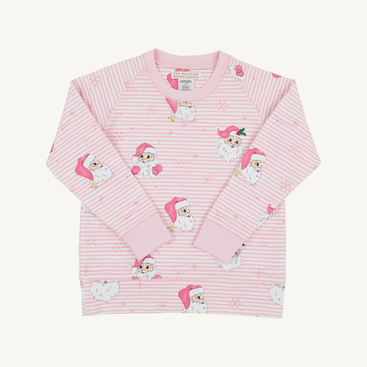 Cassidy Comfy Crewneck Girls French Terry Dear Santa (Palm Beach Pink Stripe) Palm Beach Pink