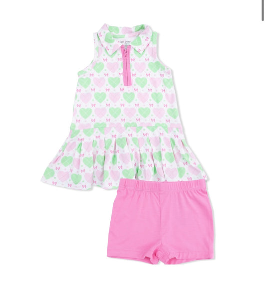 Heart Argyle Polo Tennis Dress with Cartwheel Short