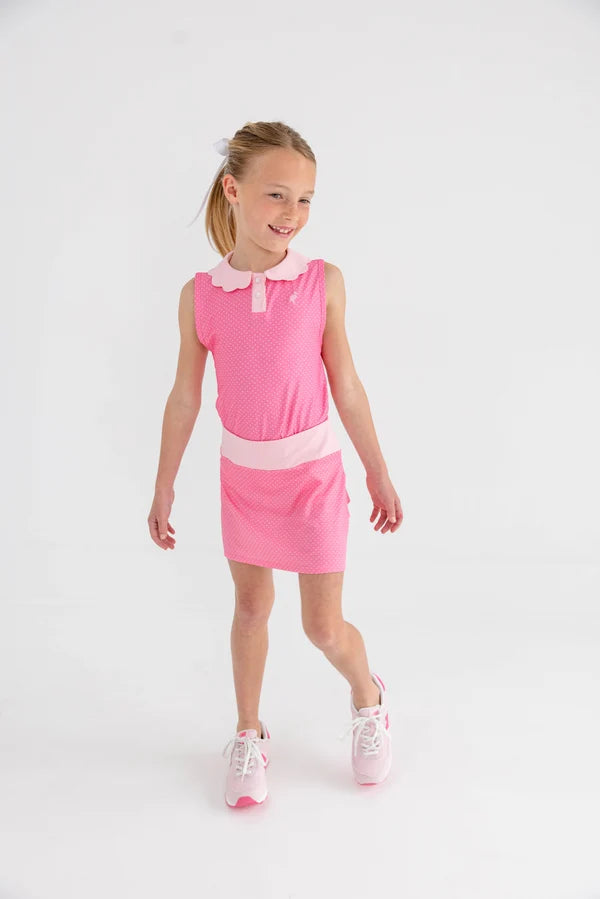 Prepletic™ Sleeveless Preppy Polo Romany Rose Microdot with Sandpearl Pink