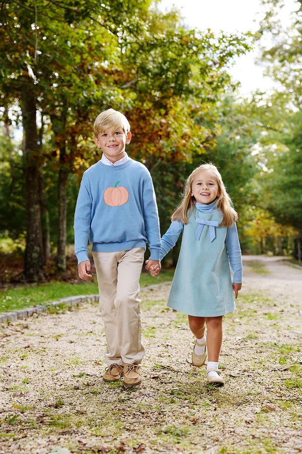 Isaac's Intarsia Sweater  Barrington Blue with Pumpkin