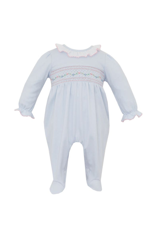 Light Blue Knit Girl’s Footed Romper, Mery