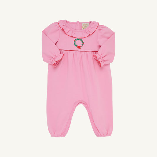 Long Sleeve Ramona Ruffle Romper Hamptons Hot Pink Kiawah Kelly Green Wreath