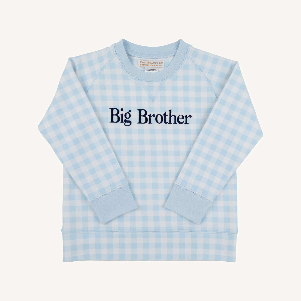 Cassidy Comfy Crewneck Boys French Terry Buckhead Blue Gingham Buckhead Blue Nantucket Navy Big Brother