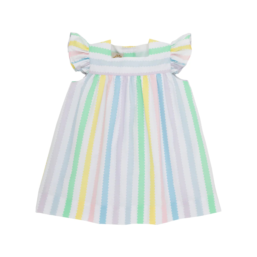 Rosemary Ruffle Dress-Broadcloth, Wellington Wiggle Stripe/Pier Party Pink