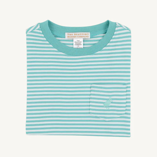 Carter Crewneck Turks Teal Stripe with Turks Teal Stork