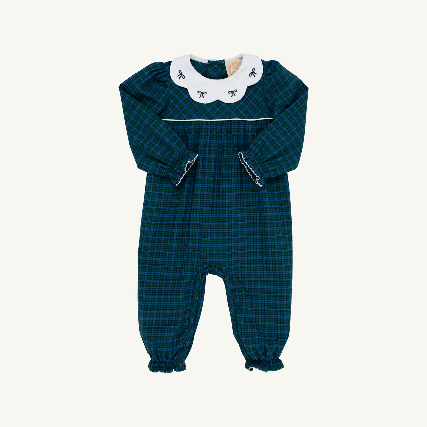 Long Sleeve Britt Romper Woodlake Point Plaid Worth Ave White