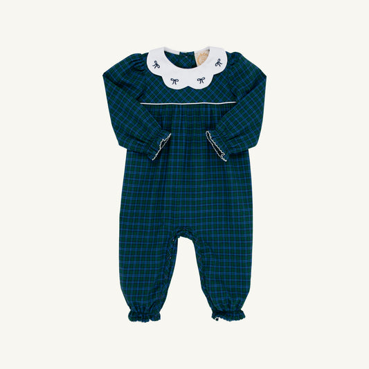 Long Sleeve Britt Romper Woodlake Point Plaid Worth Ave White