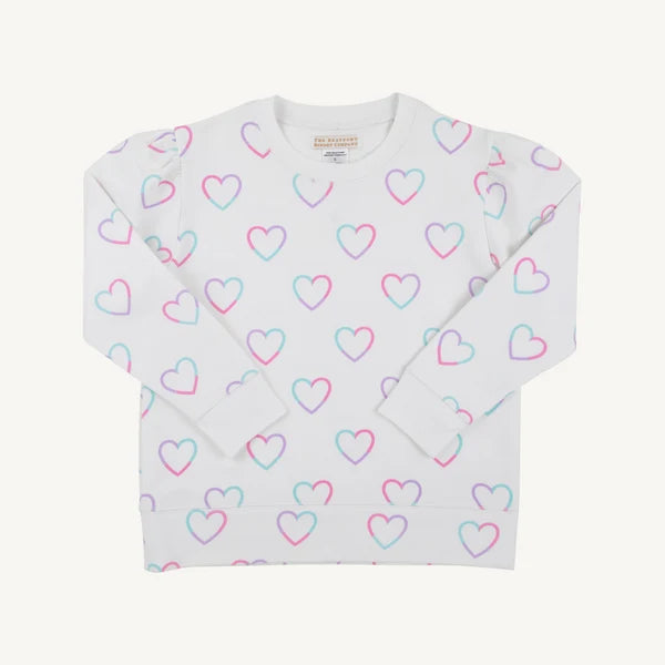 Puff Sleeve Cassidy Comfy Crewneck Have a Little Heart with Worth Avenue White