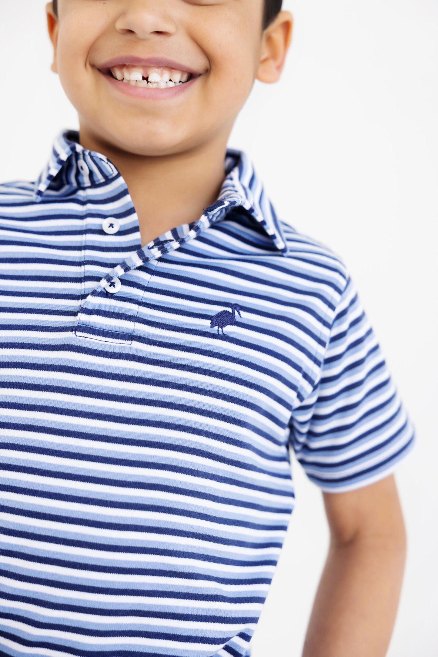 Prim and Proper Polo Sumner County Stripe Barbados Blue Nantucket Navy