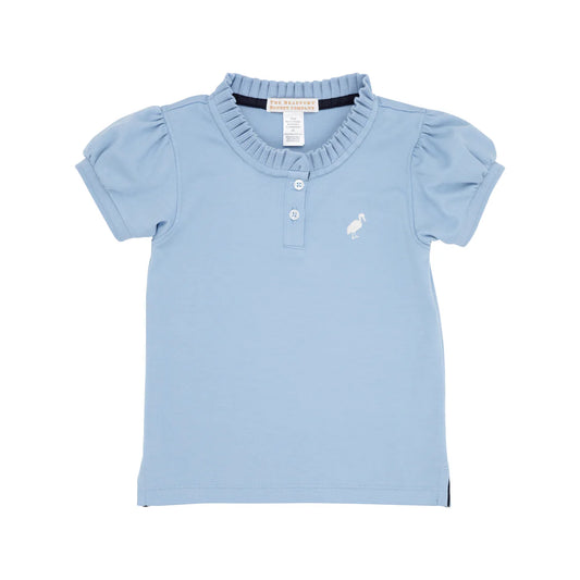 Little Miss Prim & Proper Polo, Barrington Blue/Palmetto Pearl Stork