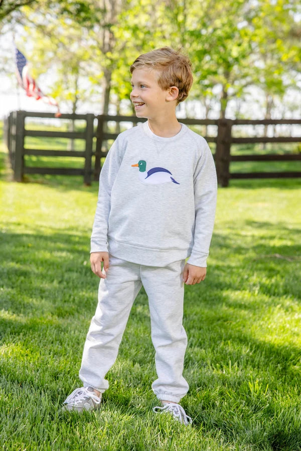 Cassidy Comfy Crewneck Grantley Gray Heathered with Duck Applique