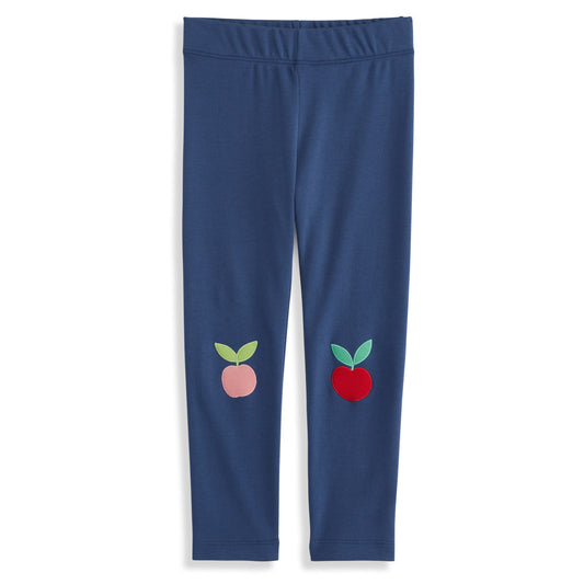 Appliqué Pima Leggings, Navy with Apples