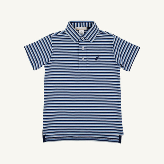 Prim and Proper Polo Sumner County Stripe Barbados Blue Nantucket Navy