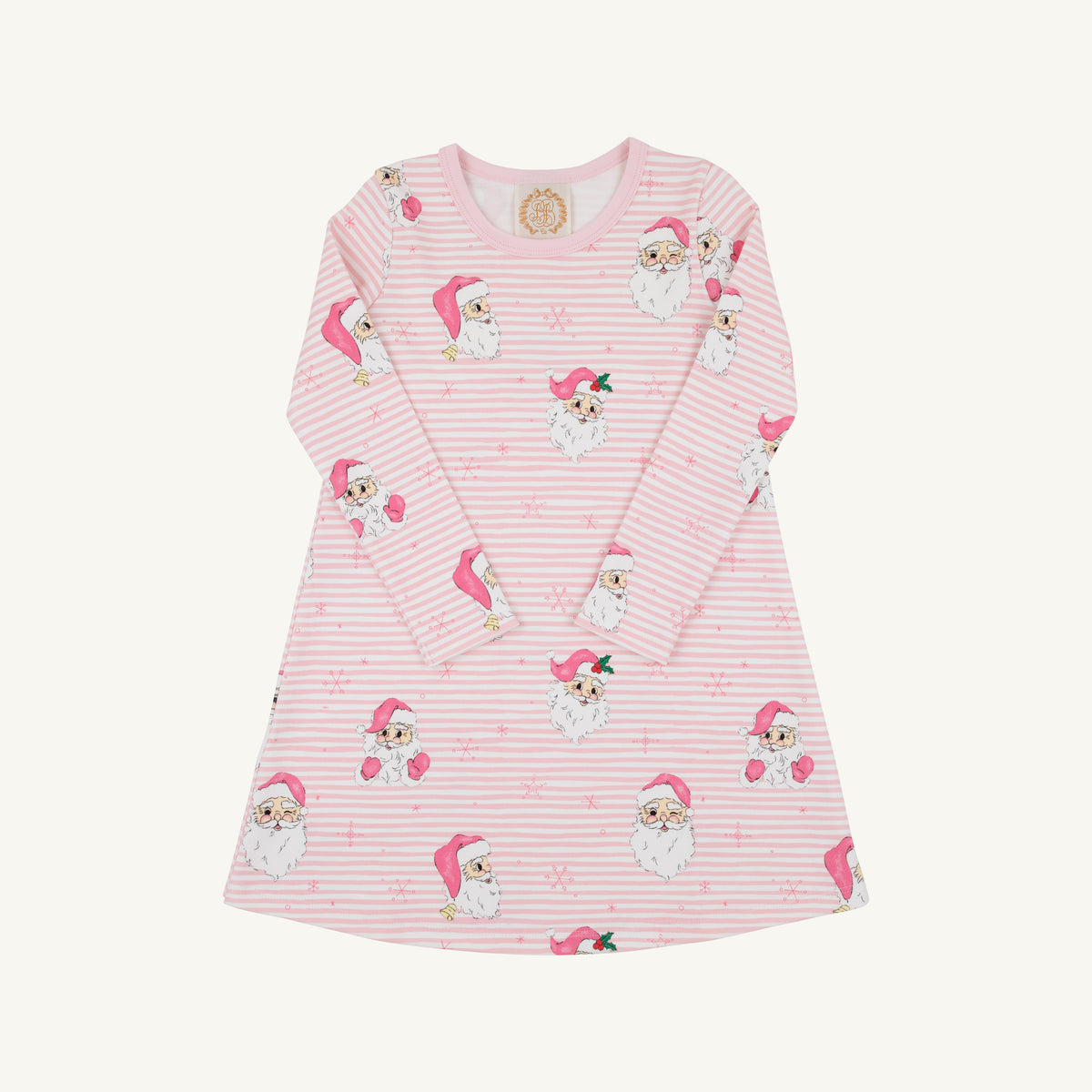 Long Sleeve Polly Play Dress Dear Santa (Palm Beach Pink Stripe) Palm Beach Pink
