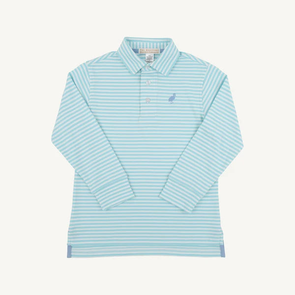 Long Sleeve Prim & Proper Polo Belhaven Blue Stripe with Barrington Blue Stork