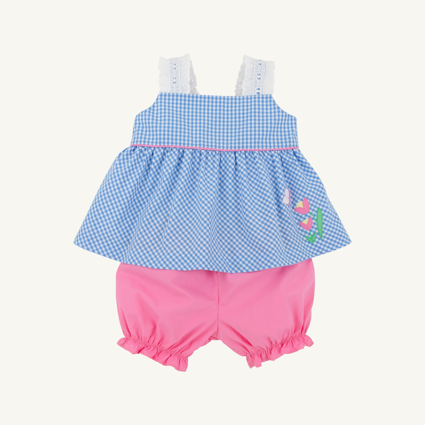 Babs Bloomer Set Sunrise Blvd Blue Mini Gingham Hamptons Hot Pink Flower
