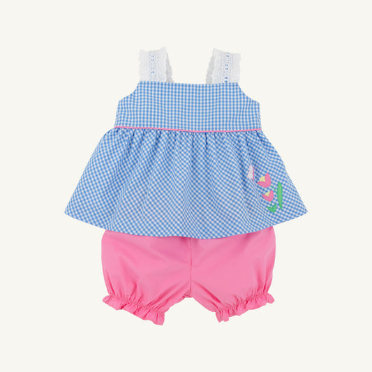 Babs Bloomer Set Sunrise Blvd Blue Mini Gingham Hamptons Hot Pink Flower