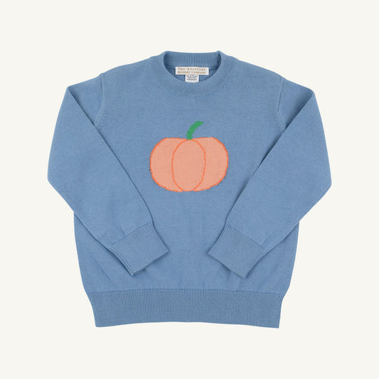 Isaac's Intarsia Sweater  Barrington Blue with Pumpkin