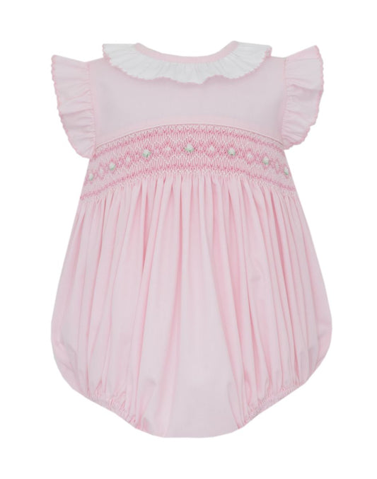 Mila-Pink Poplin Sleeveless Girl’s Bubble w/White Ruffle