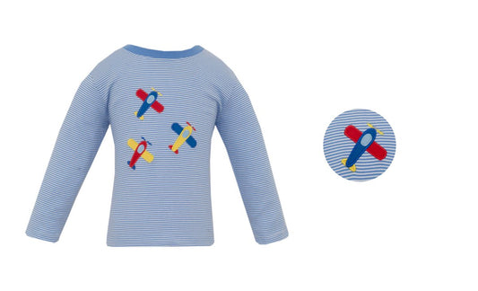 Airplanes Periwinkle Blue Knit Stripe Long Sleeve Boy’s Tshirt