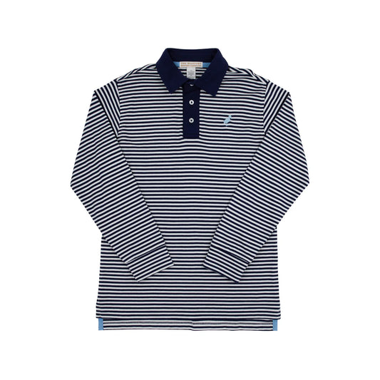 Prim & Proper Polo LS, Nantucket Navy Stripe/Beale Street Blue Stork