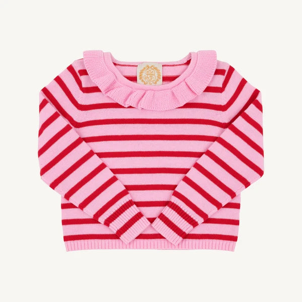 Reece Ruffle Sweater Pier Party Pink & Richmond Red Stripe