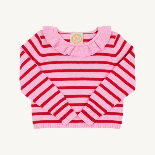 Reece Ruffle Sweater Pier Party Pink & Richmond Red Stripe